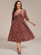 Plus Size Floral Print Wedding Guest Dress with 3/4 Sleeve
